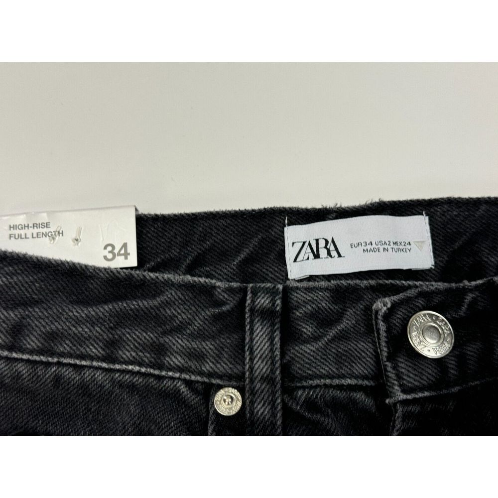 Zara High rise Wide leg Split Full length Jeans Women US 2 NWT Cotton Pockets - Picture 7 of 11